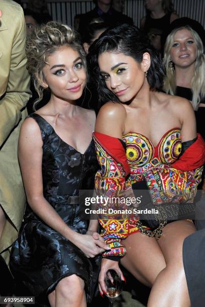 Actors Sarah Hyland and Vanessa Hudgens attend Moschino Spring/Summer 18 Menswear and Women's Resort Collection at Milk Studios on June 8, 2017 in...