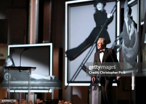 Actor Warren Beatty speaks onstage during American Film Institute's 45th Life Achievement Award Gala Tribute to Diane Keaton at Dolby Theatre on June...