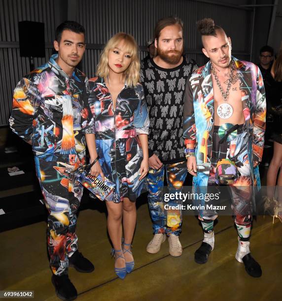 Musicians Joe Jonas, JinJoo Lee, Jack Lawless and Cole Whittle of DNCE attend Moschino Spring/Summer 18 Menswear and Women's Resort Collection at...