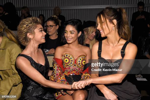 Actors Sarah Hyland, Vanessa Hudgens and Kate Beckinsale attend Moschino Spring/Summer 18 Menswear and Women's Resort Collection at Milk Studios on...