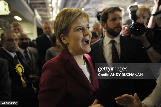 Nicola Sturgeon, First Minister of Scotland and leader of the Scottish National Party arrives at the main Glasgow counting centre in Glasgow,...