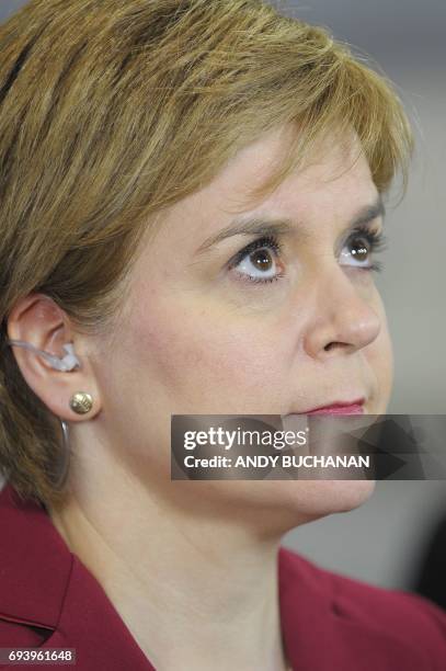 Nicola Sturgeon, First Minister of Scotland and leader of the Scottish National Party arrives at the main Glasgow counting centre in Glasgow,...