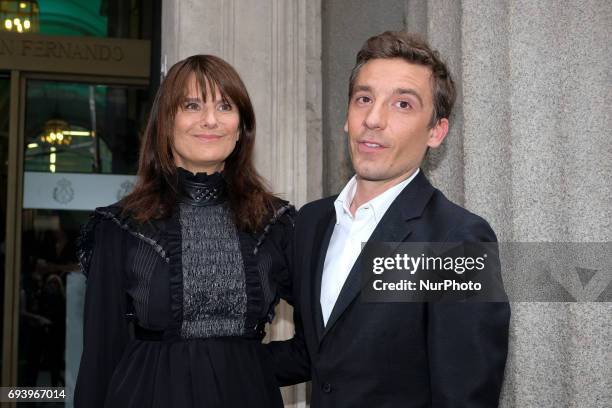 Julien Dossena and Marie Amelie Sauve attend the inauguration of the Exhibition Paco Rabanne Royal Academy of Fine Arts of San Fernando of Madrid...