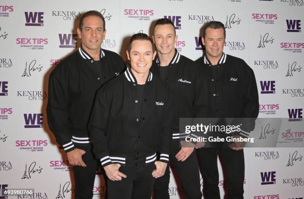 Toby Allen Michael Tierney, Andrew Tierney and Phil Burton of the Australian vocal group Human Nature attend the premiere of "Sex Tips for Straight...