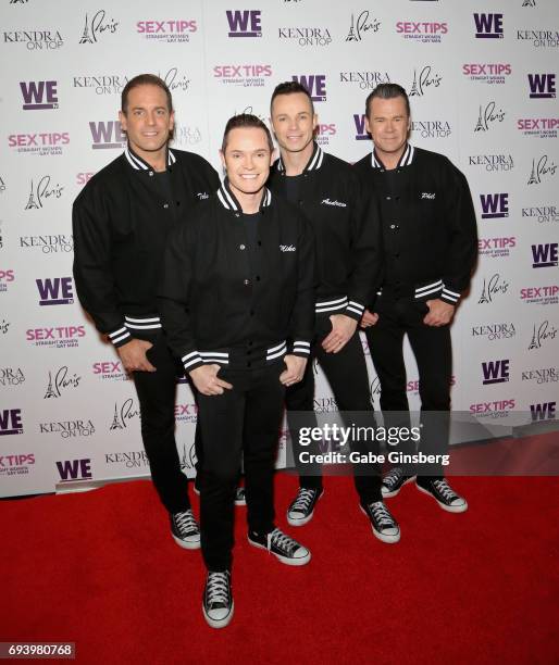 Toby Allen Michael Tierney, Andrew Tierney and Phil Burton of the Australian vocal group Human Nature attend the premiere of "Sex Tips for Straight...