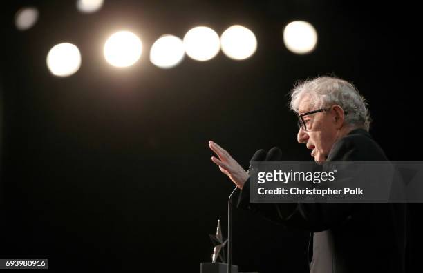 Director Woody Allen speaks onstage during American Film Institute's 45th Life Achievement Award Gala Tribute to Diane Keaton at Dolby Theatre on...