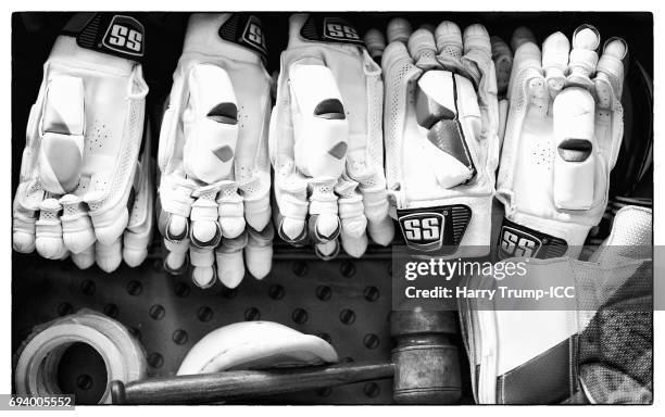 Detailed view of a kit bag during the ICC Champions Trophy match between New Zealand and Bangladesh at the SWALEC Stadium on June 9, 2017 in Cardiff,...