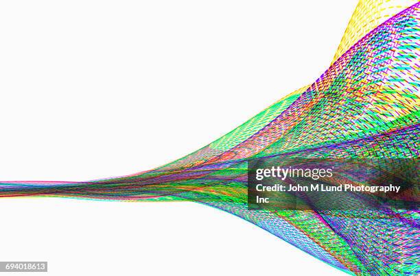 flowing multicolor light beams - big data white background stock illustrations