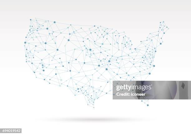 illustrations, cliparts, dessins animés et icônes de carte réseau moderne bleu usa sur fond blanc - états unis