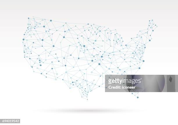 illustrazioni stock, clip art, cartoni animati e icone di tendenza di mappa di rete moderna blu usa su sfondo bianco - stati uniti d'america