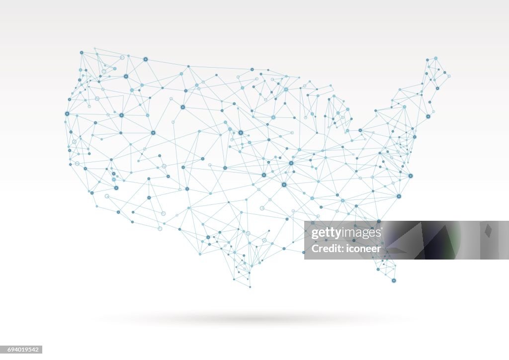 USA blue modern network map on white background