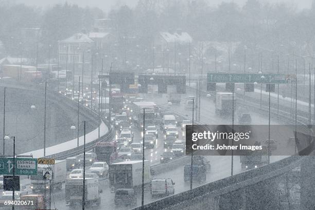 road traffic at winter - car scandinavia stock pictures, royalty-free photos & images
