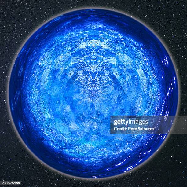 blue sphere in outer space - water globe stock-grafiken, -clipart, -cartoons und -symbole