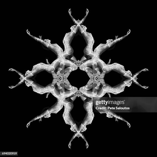 multiple exposure of caucasian woman swimming in pattern - synchronized swimming stockfoto's en -beelden