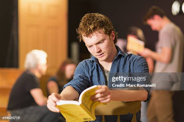male actor reading script on stage at theatre —... Male Actors Photos and Premium High Res Pictures - Getty Images