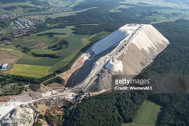 germany, unterbreizbach, aerial view of stockpile of potash mining - potash stockfoto's en -beelden