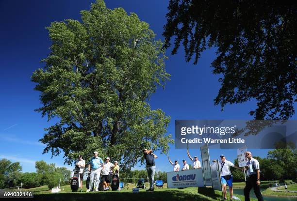 Felipe Aguilar of Chile tees off on the 17th hole during day two of the Lyoness Open at Diamond Country Club on June 9, 2017 in Atzenbrugg, Austria.