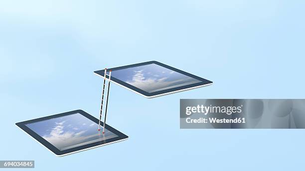 two tablets connected with ladder, 3d rendering - proactive stock illustrations