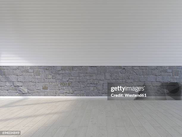 plank floor, natural stone and panel wall, 3d rendering - holzboden stock-grafiken, -clipart, -cartoons und -symbole