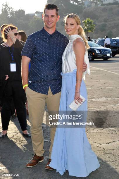 Baseball player Taylor Hubbell and actress Heather Morris attend Los Angeles Dodgers Foundation's 3rd Annual Blue Diamond Gala at Dodger Stadium on...