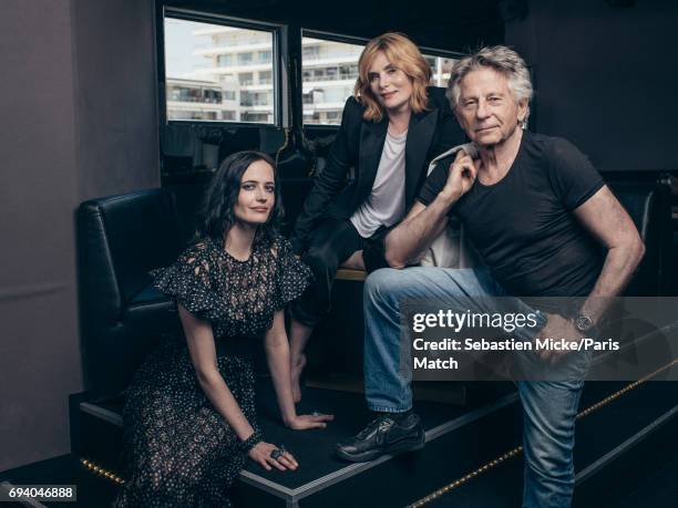 Film director Roman Polanski with actors Eva Green and Emmanuelle Seigner are photographed for Paris Match on May 27, 2017 in Cannes, France.