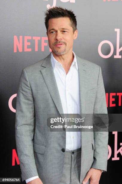 Brad Pitt attends Netflix hosts the New York Premiere of "Okja" at AMC Lincoln Square Theater on June 8, 2017 in New York City.