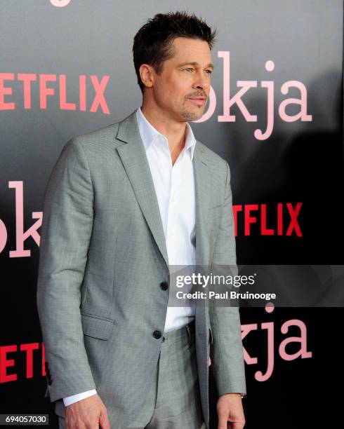 Brad Pitt attends Netflix hosts the New York Premiere of "Okja" at AMC Lincoln Square Theater on June 8, 2017 in New York City.