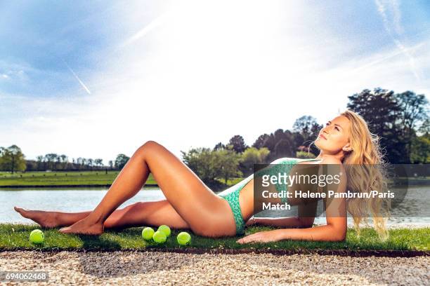 Tennis player Kristina Mladenovic is photographed for Paris Match on April 11, 2017 in Chantilly, France.