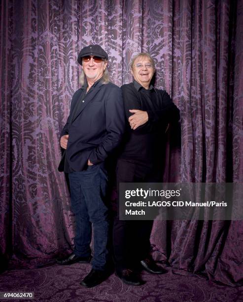 Rock band Deep Purple's bass player Roger Glover and drummer Ian Paice are photographed for Paris Match on February 23, 2017 in Paris, France.