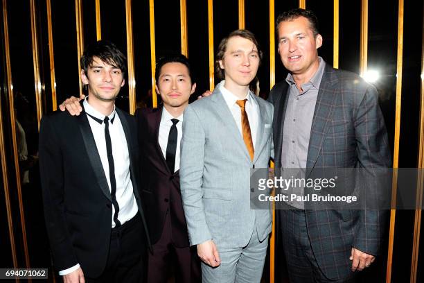 Devon Bostick, Steven Yeun, Paul Dano and Scott Stuber attend Netflix hosts the after party for "Okja" at AMC Lincoln Square Theater on June 8, 2017...