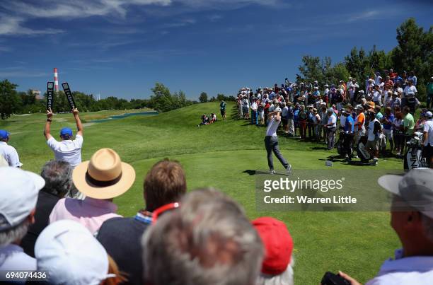 Bernd Wiesberger of Austria tees off on the first hole during the second round of the Lyoness Open at Diamond Country Club on June 9, 2017 in...