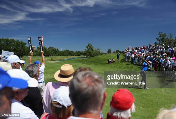 Joost Luiten of the Netherlands tees off the first hole during the second round of the Lyoness Open at Diamond Country Club on June 9, 2017 in...