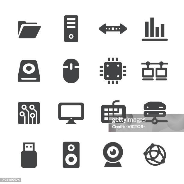 computers icons set - acme series - old computer keyboard stock illustrations