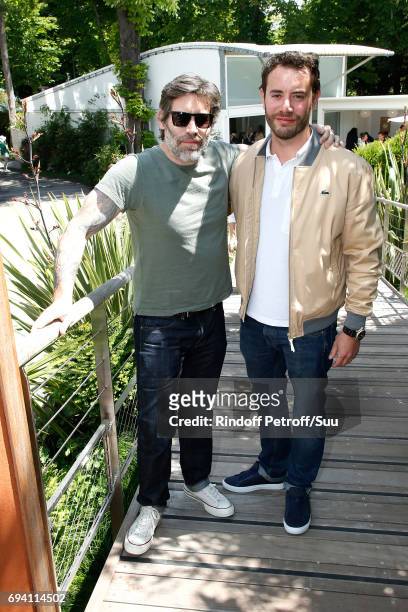Actors Jalil Lespert and his brother Yaniss Lespert attend the 2017 French Tennis Open - Day Thirteen at Roland Garros on June 9, 2017 in Paris,...