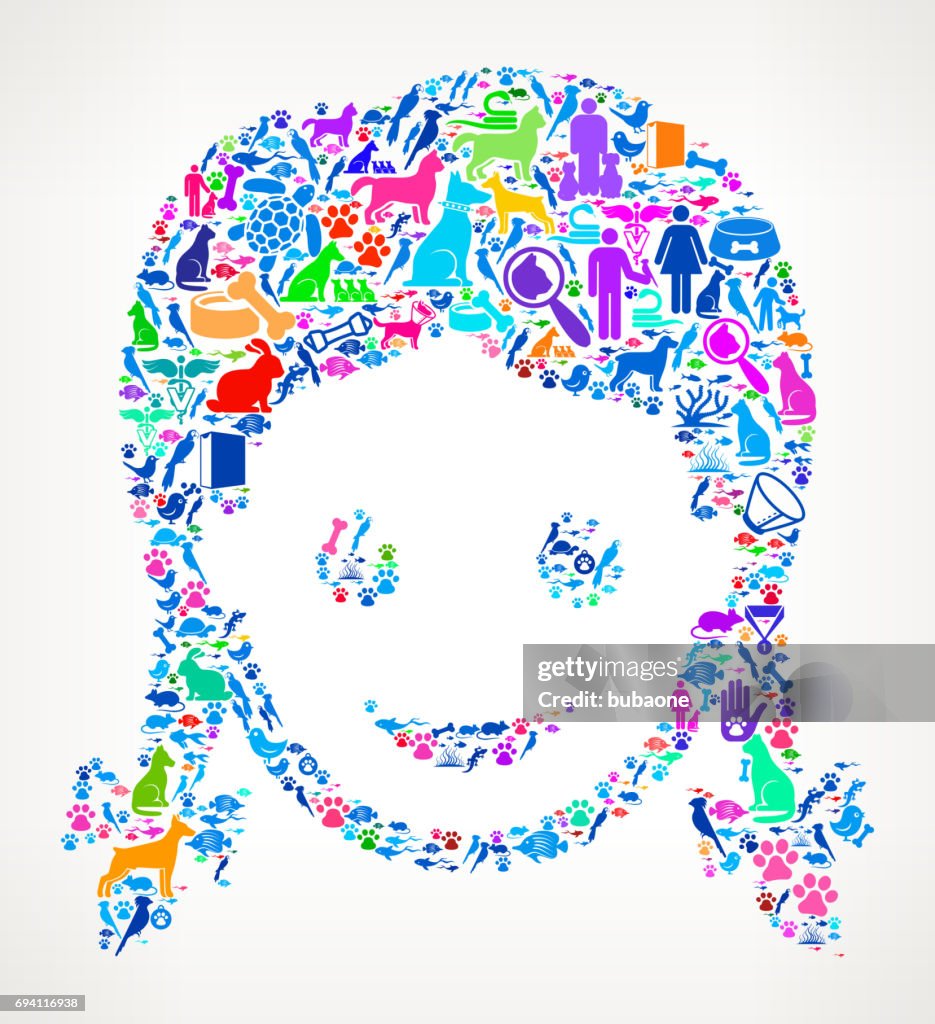 Girl Pets and Animals Vector Icon Background