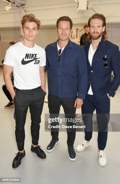 Oliver Cheshire, Paul Sculfor and Craig McGinlay attend the Barbour International presentation during the London Fashion Week Men's June 2017...