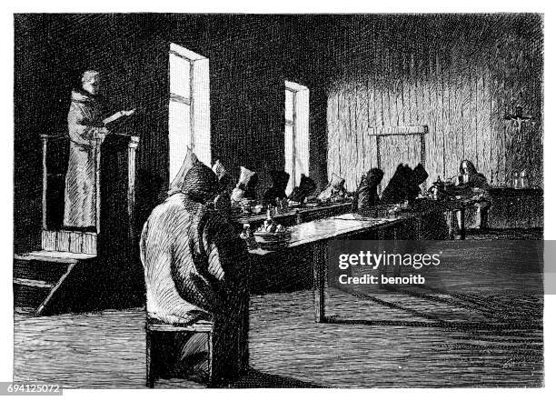 monks eating - monk stock illustrations