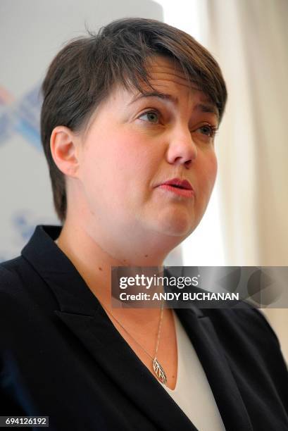 Scottish Conservatives leader Ruth Davidson speaks during a press conference in Edinburgh on June 9 following the results of the snap general...