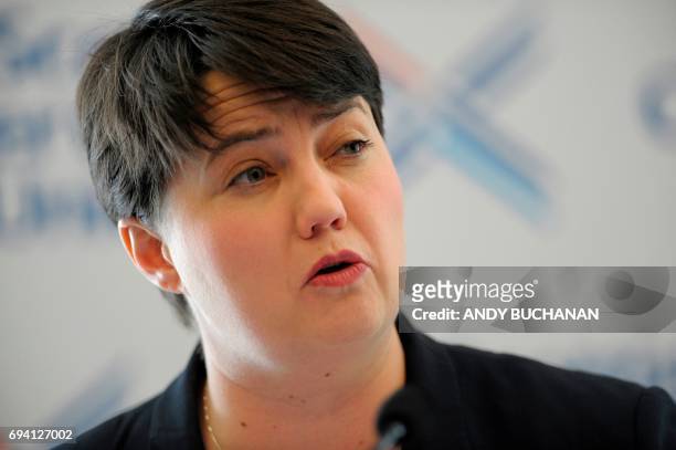 Scottish Conservatives leader Ruth Davidson speaks during a press conference in Edinburgh on June 9 following the results of the snap general...