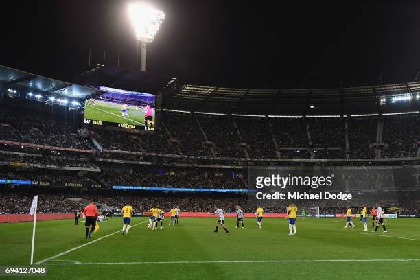 General view is seen during the Brasil Global Tour match between Brazil and Argentina at Melbourne Cricket Ground on June 9, 2017 in Melbourne,...