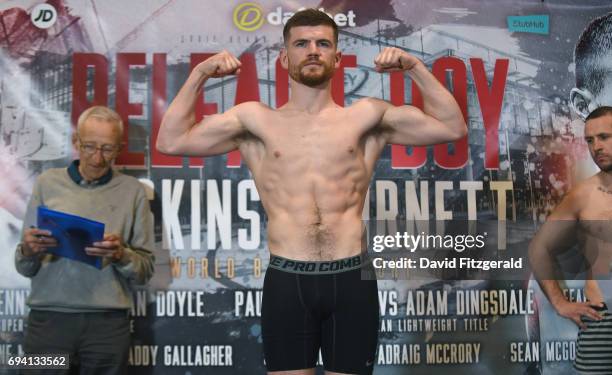 Belfast , United Kingdom - 9 June 2017; Paddy Gallagher weighs in ahead of his Welterweight bout against Craig Kelly at the Boxing in Belfast event...