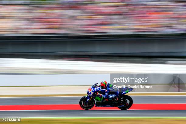 Maverick Vinales of Spain and Movistar Yamaha MotoGP rides during free practice for the MotoGP of Catalunya at Circuit de Catalunya on June 9, 2017...