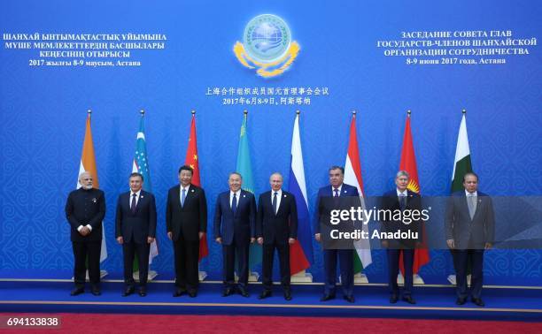 India's Prime Minister Narendra Modi , Uzbekistan's President Shavkat Mirziyoyev , China's President Xi Jinping , Kazakhstan's President Nursultan...