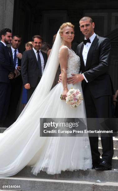 Goalkeeper Victor Valdes and Yolanda Cardona attend their wedding on June 9, 2017 in Barcelona, Spain.
