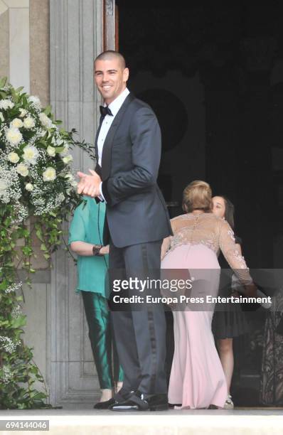 Victor Valdes and his mother Agueda Arribas attend the wedding of the goalkeeper Victor Valdes and Yolanda Cardona on June 9, 2017 in Barcelona,...