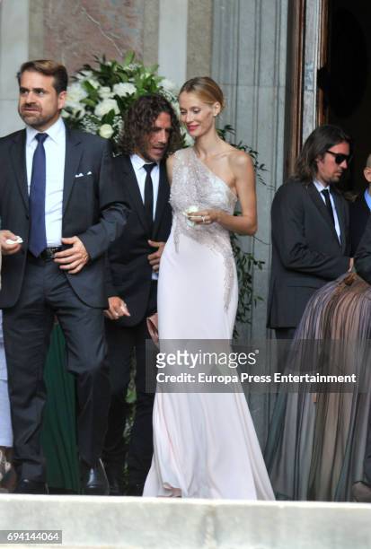 Carles Puyol and Vanessa Lorenzo attend the wedding of the goalkeeper Victor Valdes and Yolanda Cardona on June 9, 2017 in Barcelona, Spain.