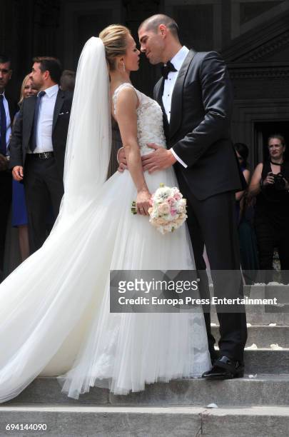 Goalkeeper Victor Valdes and Yolanda Cardona attend their wedding on June 9, 2017 in Barcelona, Spain.