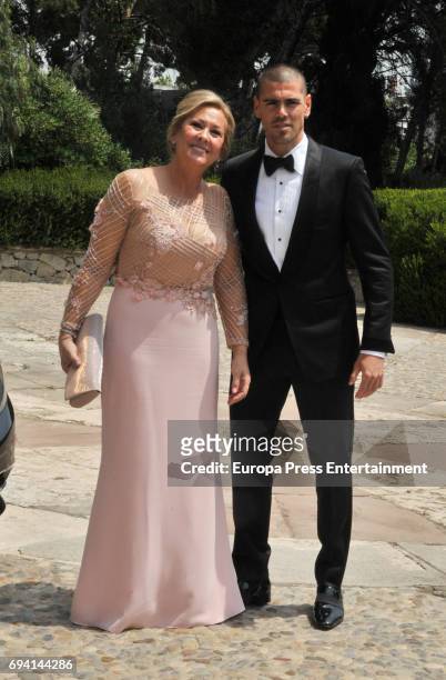 Victor Valdes and his mother Agueda Arribas attend the wedding of the goalkeeper Victor Valdes and Yolanda Cardona on June 9, 2017 in Barcelona,...