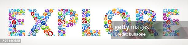 explore future and futuristic technology vector buttons - web button backgrounds stock illustrations