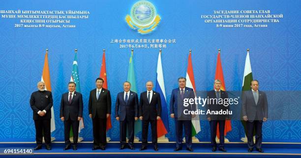 India's Prime Minister Narendra Modi , Uzbekistan's President Shavkat Mirziyoyev , China's President Xi Jinping , Kazakhstan's President Nursultan...